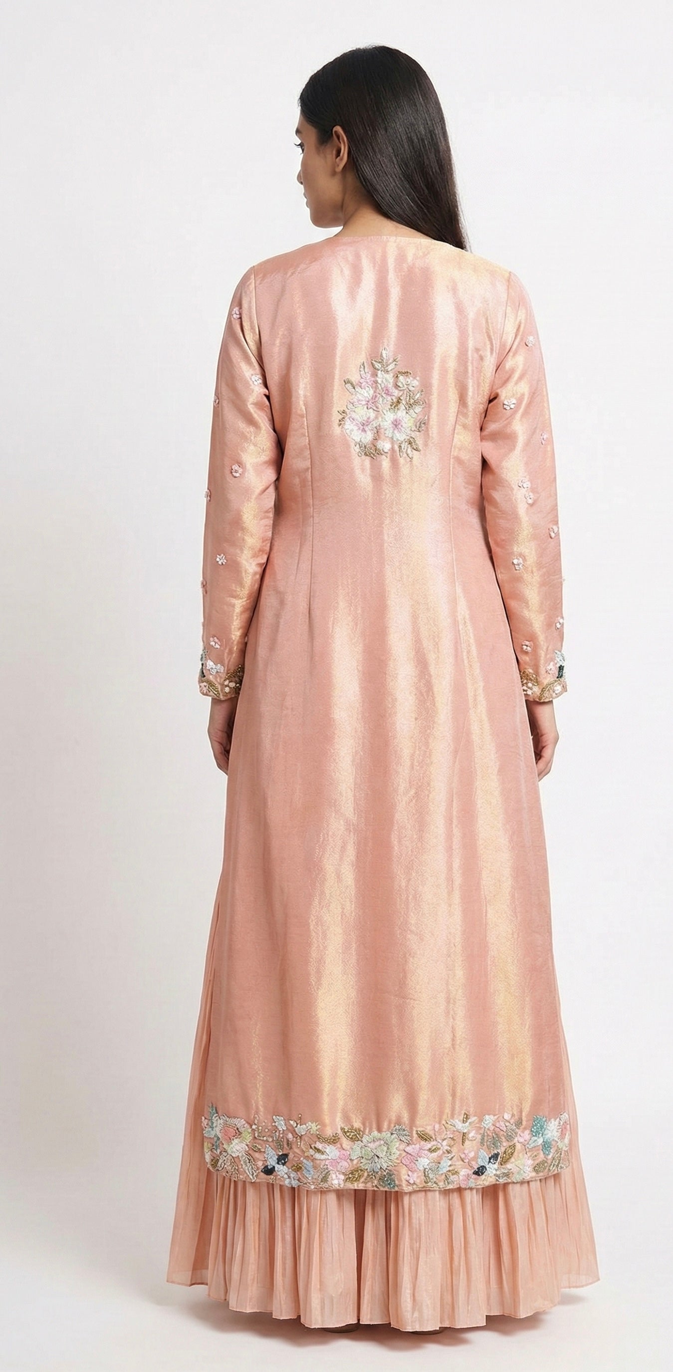 Blush Pink Embroidered Long Jacket Lehenga Set