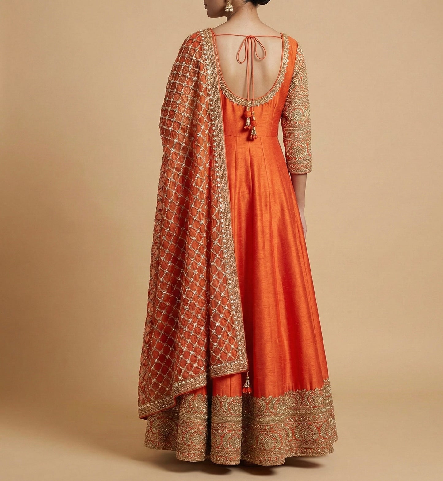 Festive Orange Hand Embroidered Anarkali Set