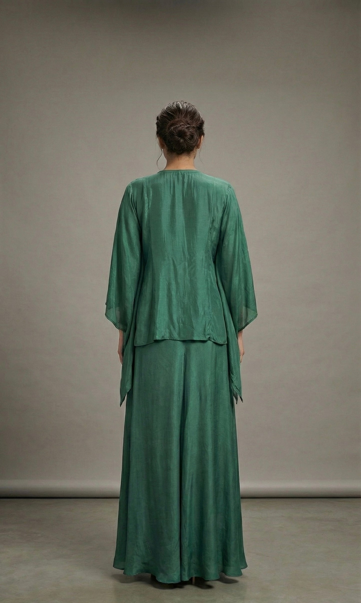 Emerald Green Hand Embroidered Kaftan Style Kurta Palazzo Set