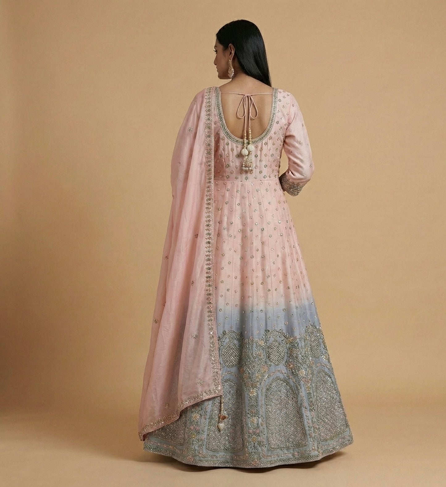 Blush Pink Ombre Hand Embroidered Anarkali Gown with Dupatta