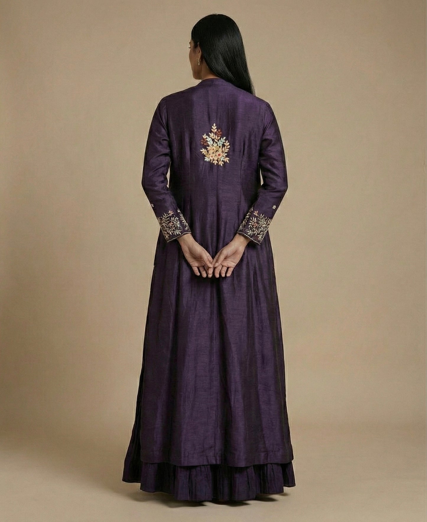 Royal Purple Hand Embroidered Jacket Indo-western Set
