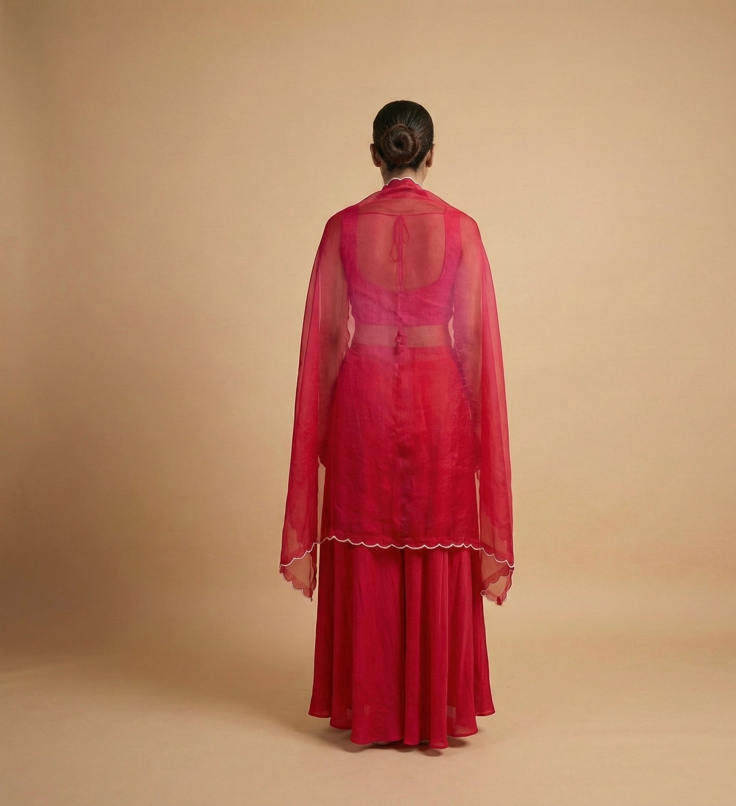 Red Hand Embroidered Indo-western Set with Cape
