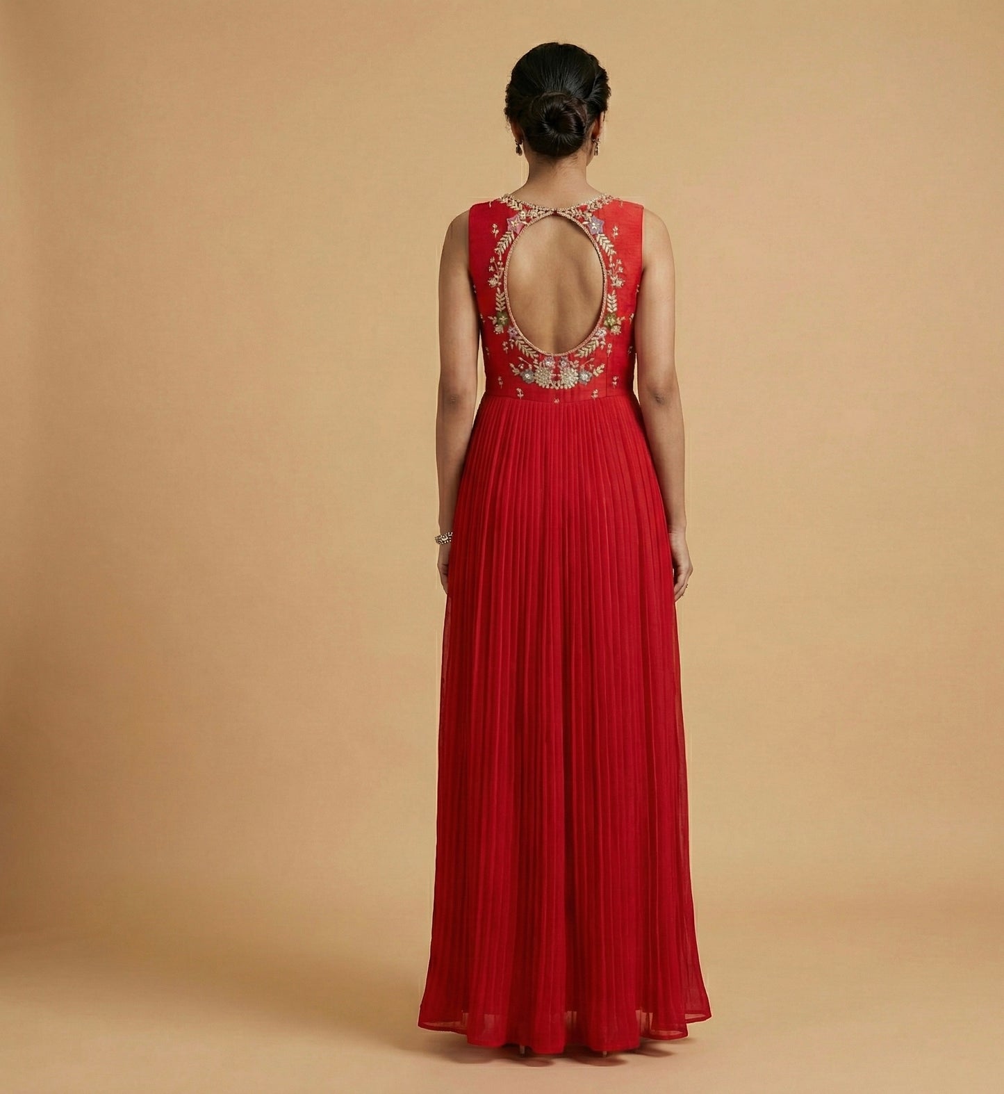 Red Hand Embroidered Sleeveless Anarkali Gown