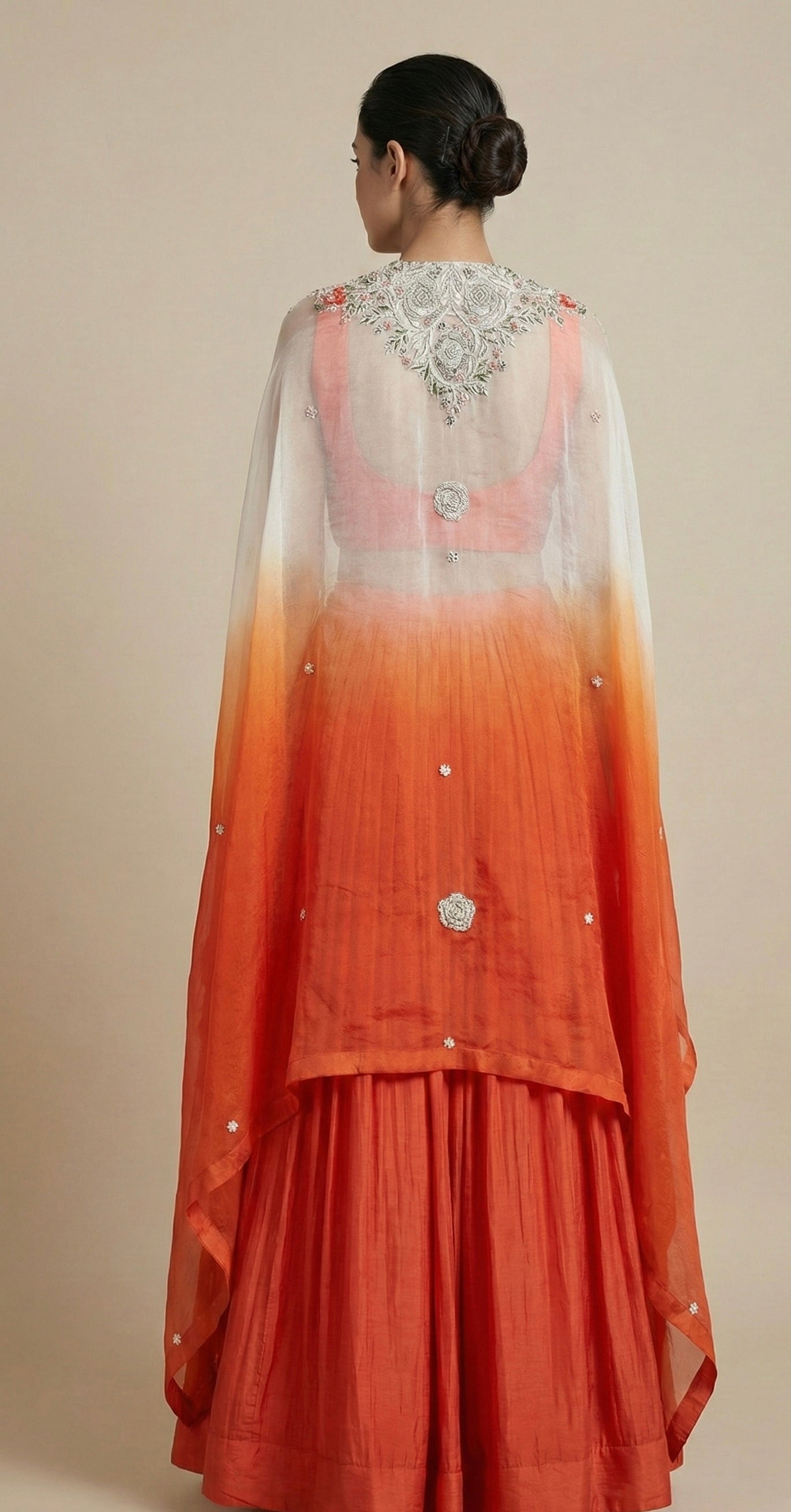 Burnt Orange Hand Embroidered Cape Set