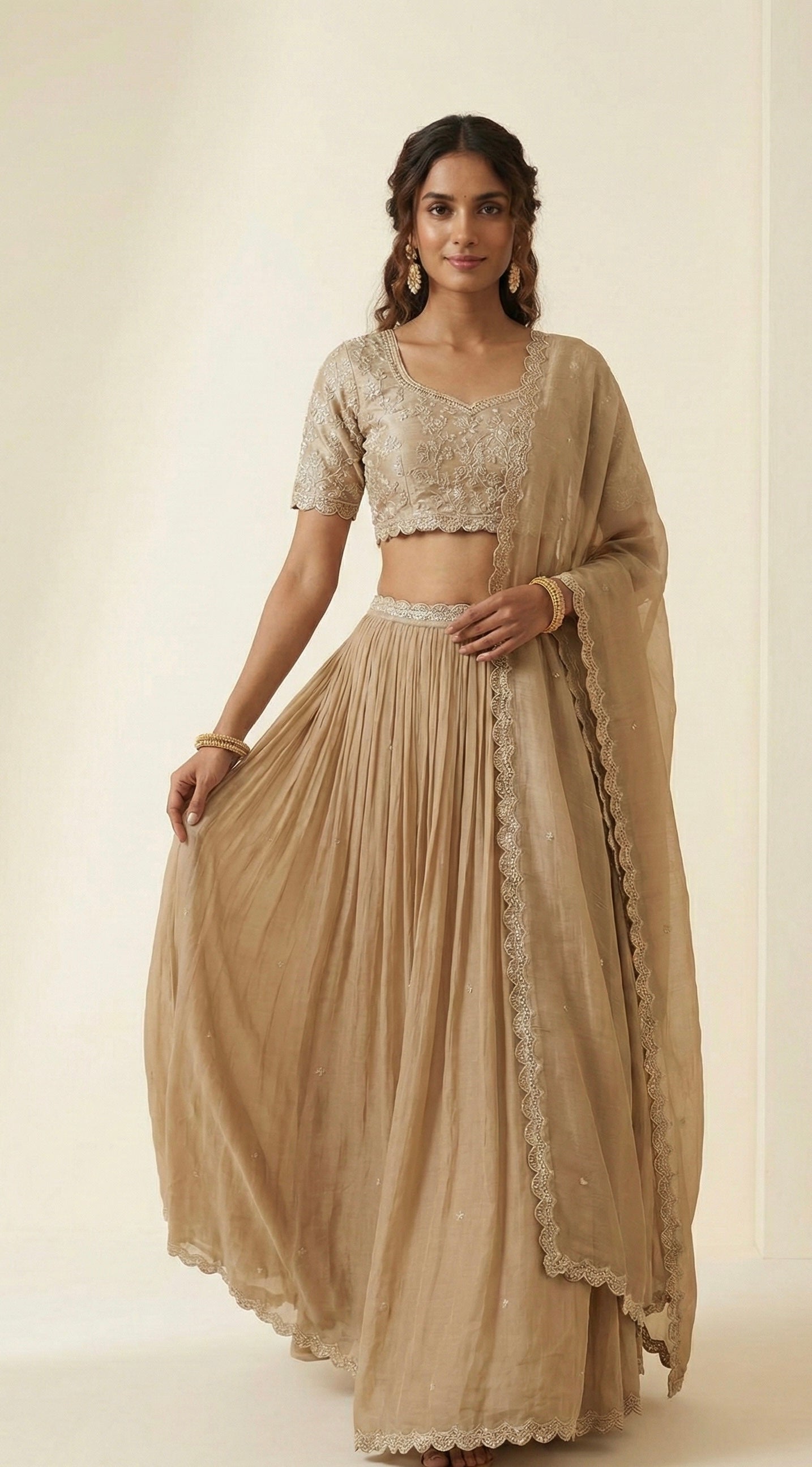 Beige Embroidered Lehenga Set with Dupatta