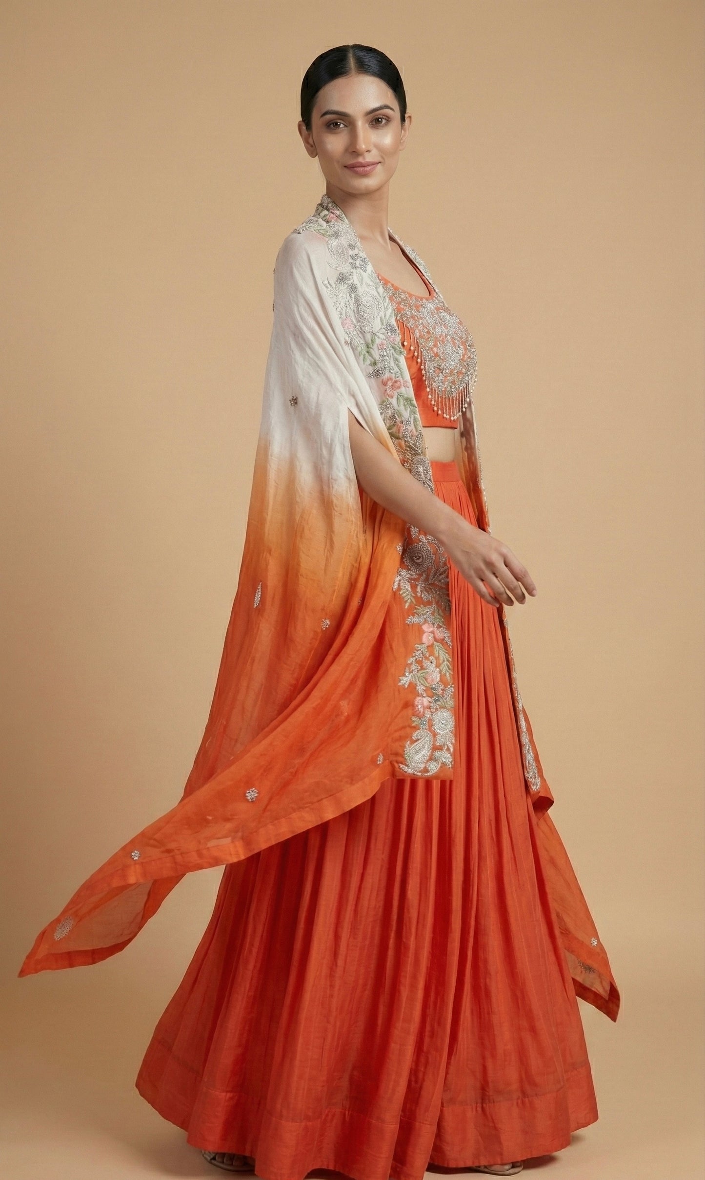 Burnt Orange Hand Embroidered Cape Set