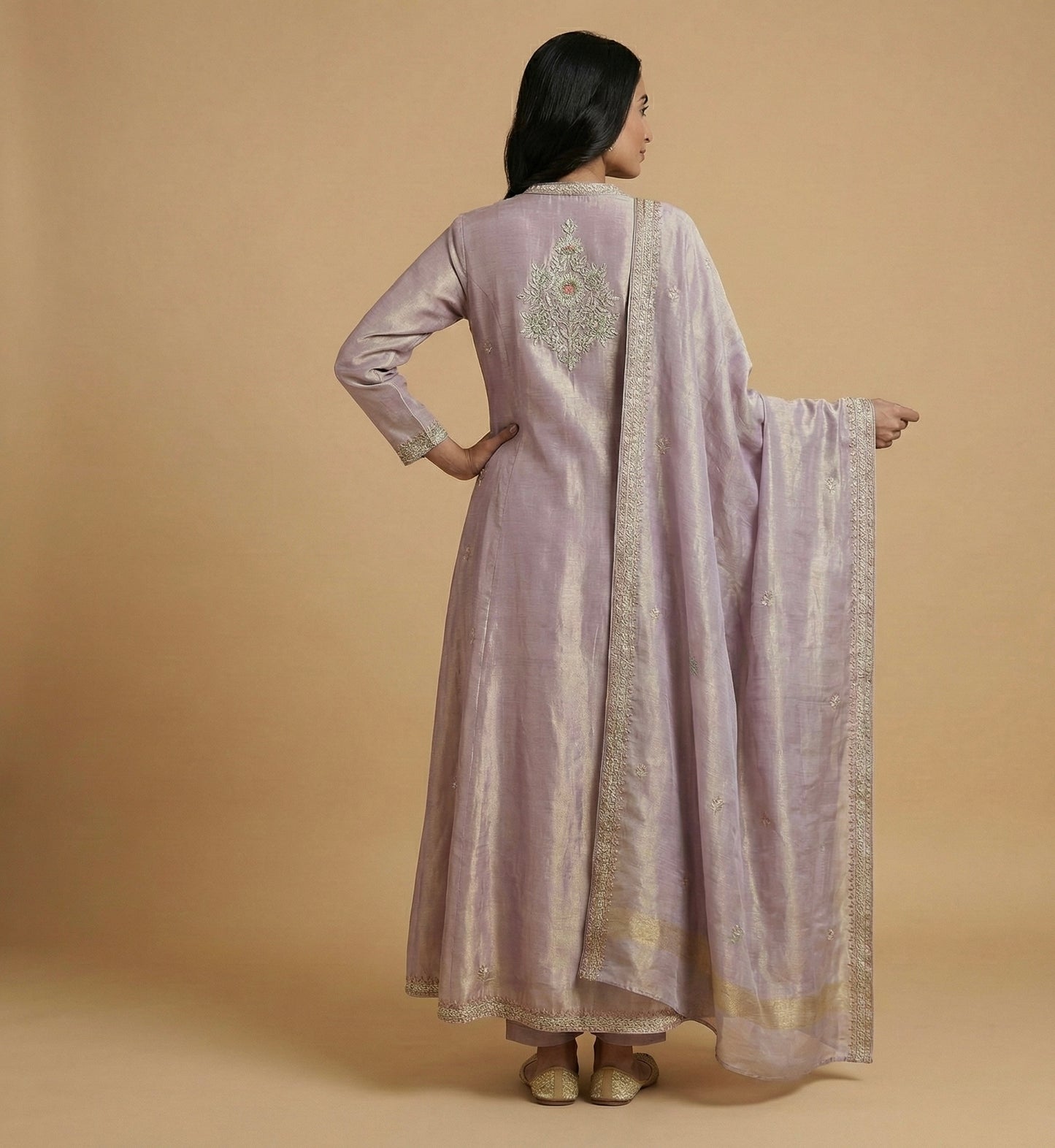 Lavender Hand Embroidered Anarkali Gown with Dupatta
