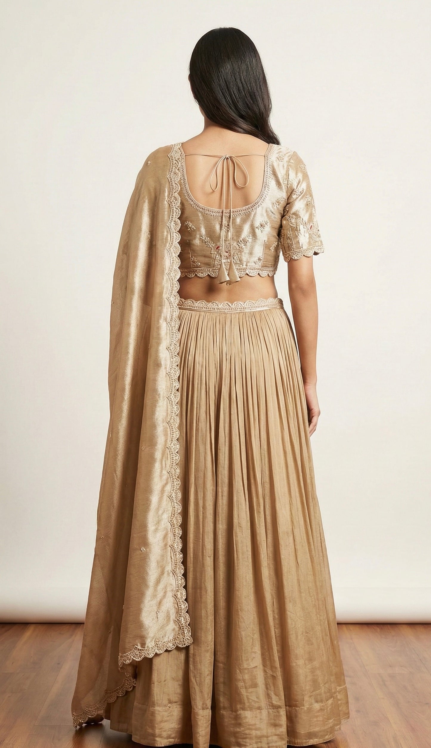 Beige Embroidered Lehenga Set with Dupatta