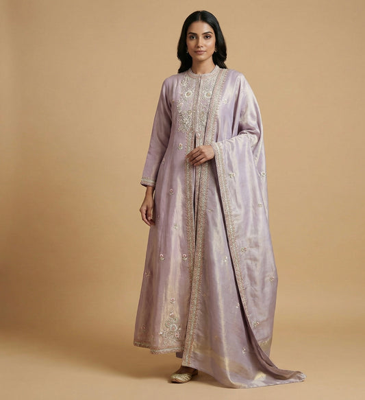 Lavender Hand Embroidered Anarkali Gown with Dupatta