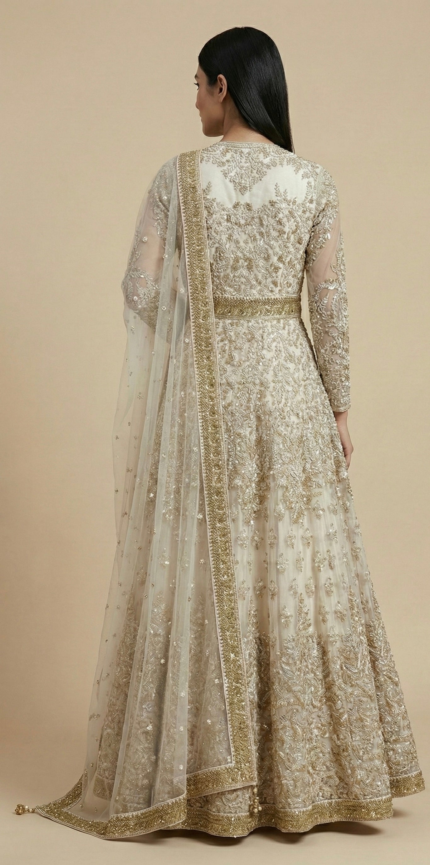 Ivory Gold Embroidered Anarkali Set with Dupatta