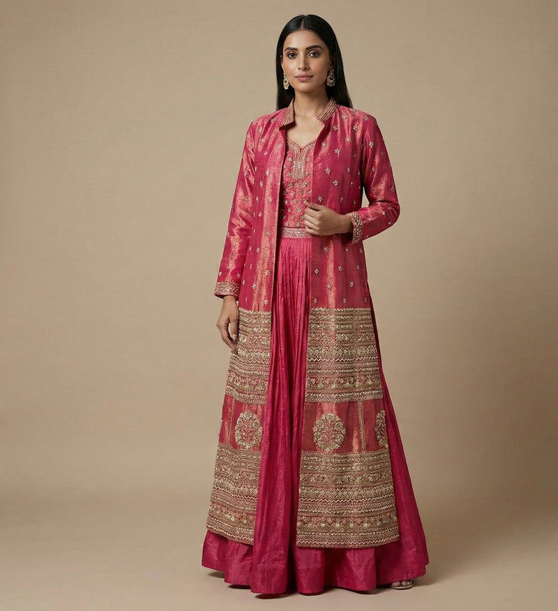Rani Pink Indo-western Set with Hand Embroidered Jacket