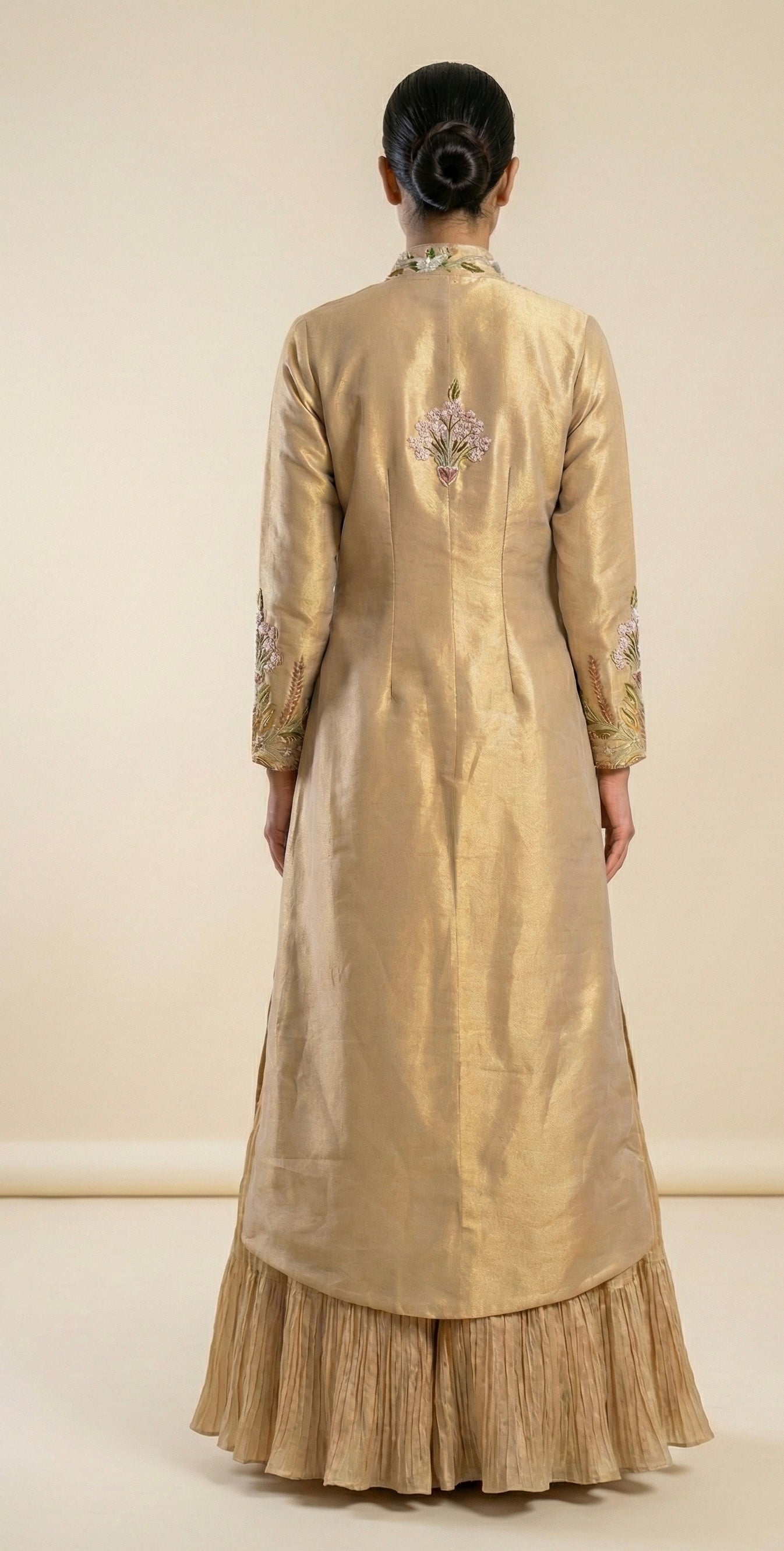 Golden Bloom Embroidered Lehenga Set with Long Jacket