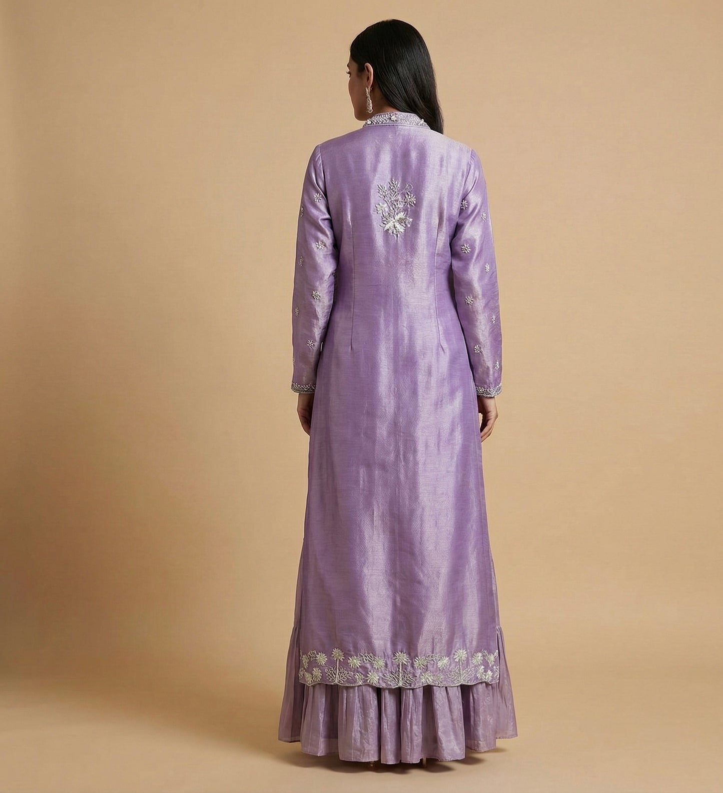 Lavender Hand Embroidered Jacket Style Indo-Western Sets
