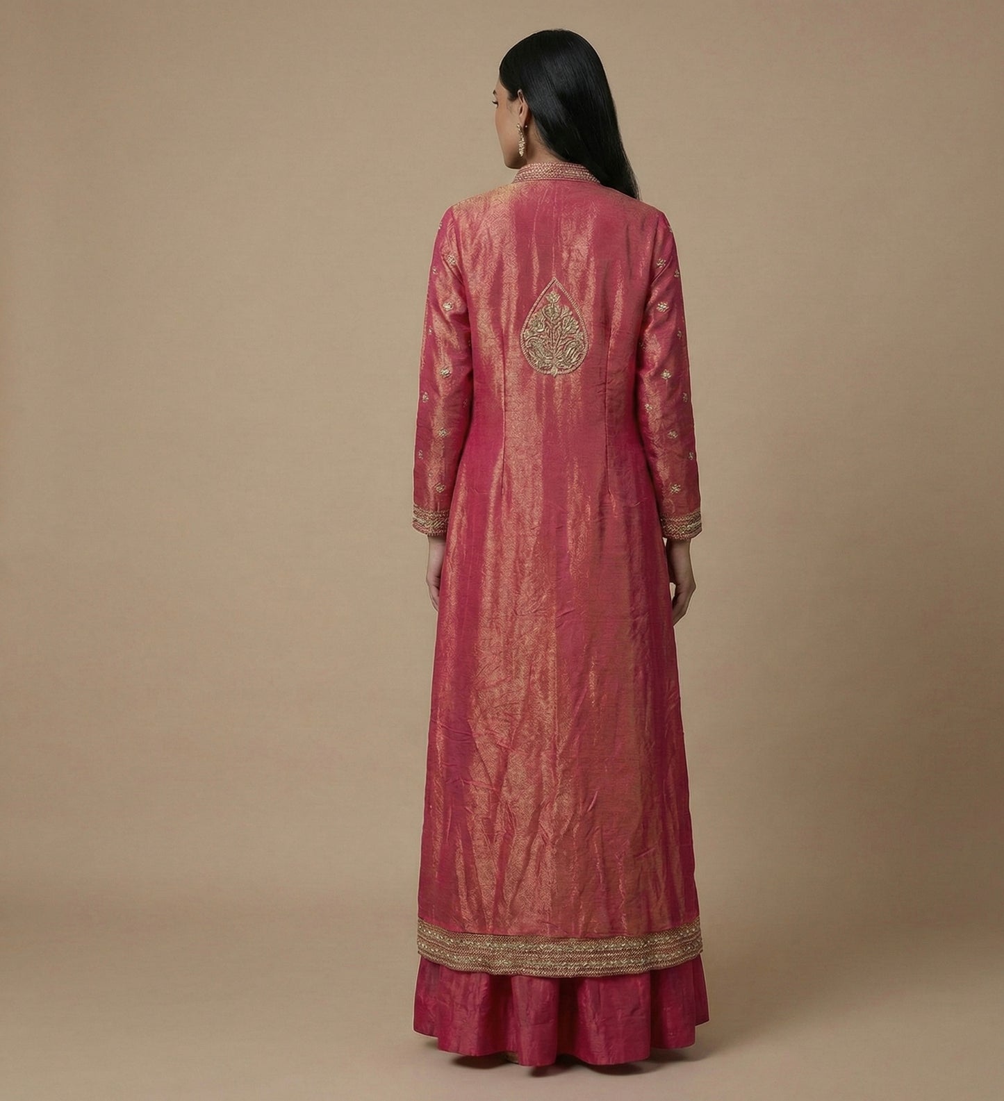 Rani Pink Indo-western Set with Hand Embroidered Jacket