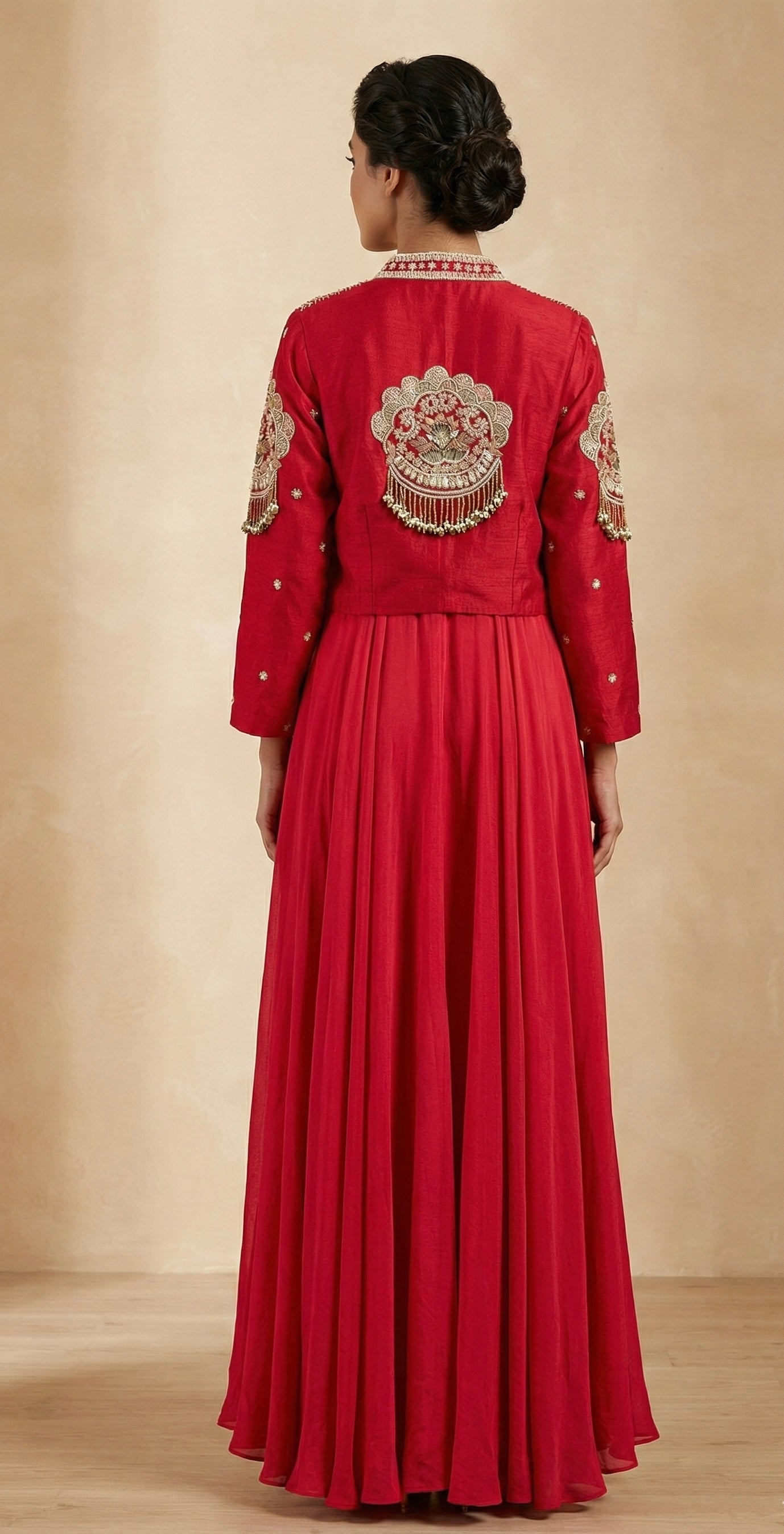 Ruby Red Embroidered Anarkali Gown with Jacket