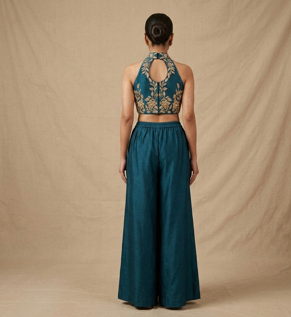 Teal blue hand embroidery co ords set