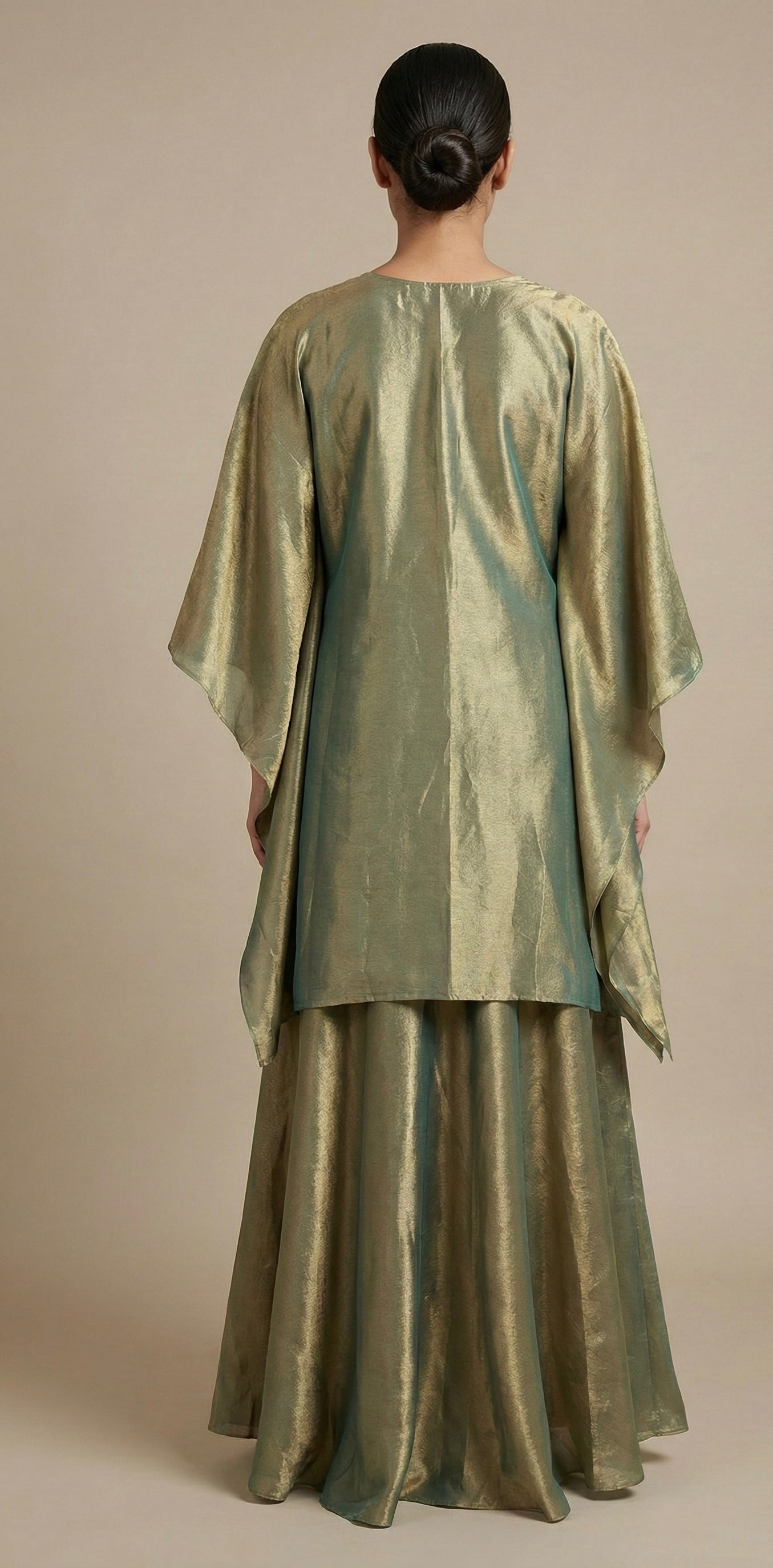 Olive Green Hand Embroidered Kaftan Kurta with Palazzo Set